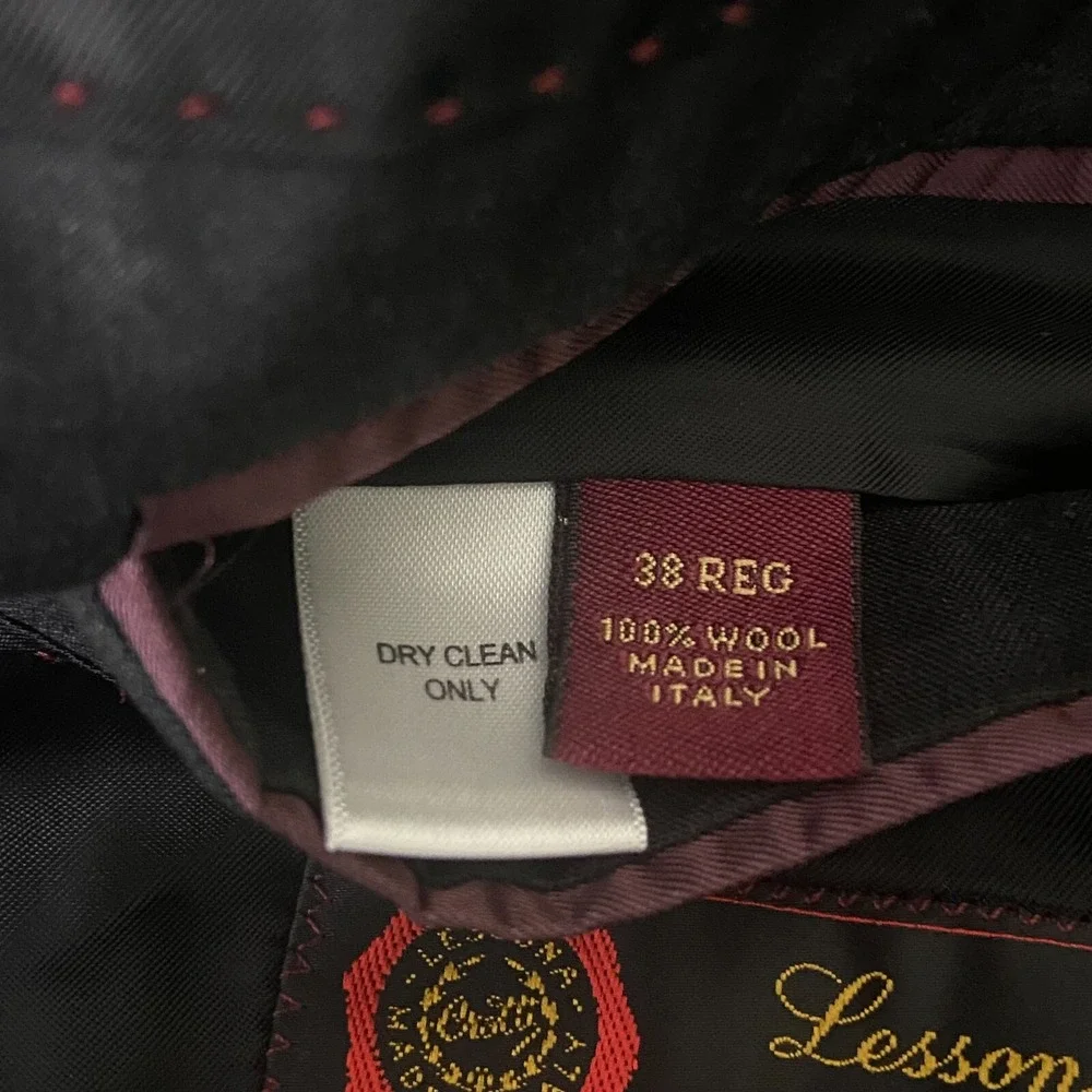 Pronto Uomo Couture Mens Blazer Black Lessona Wool Made in Italy 2 Button 38R‎